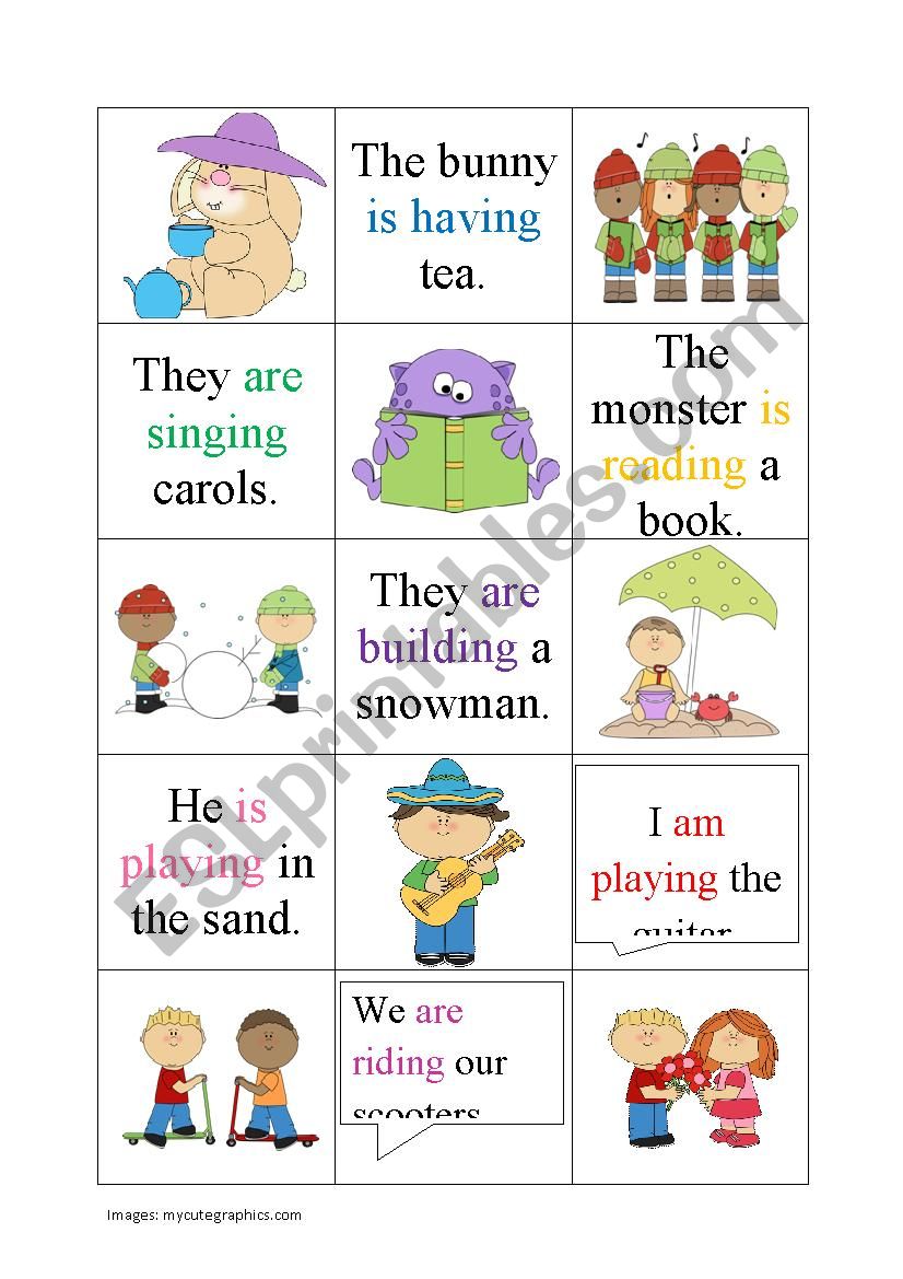 Present progressive memory worksheet