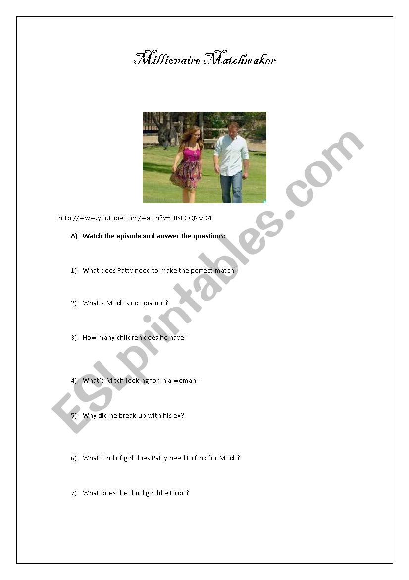 Millionaire Matchmakers worksheet