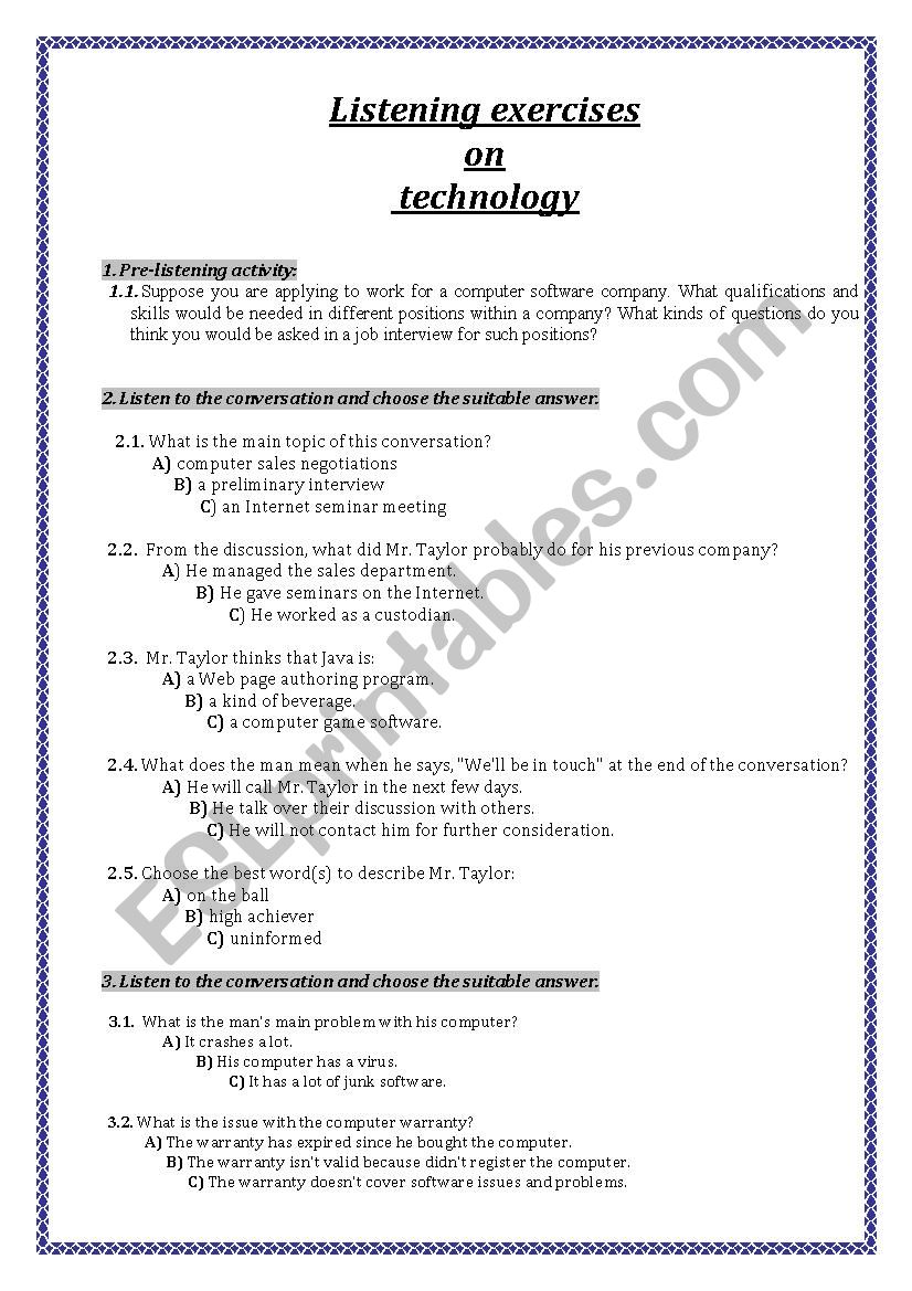 Technology / computers worksheet