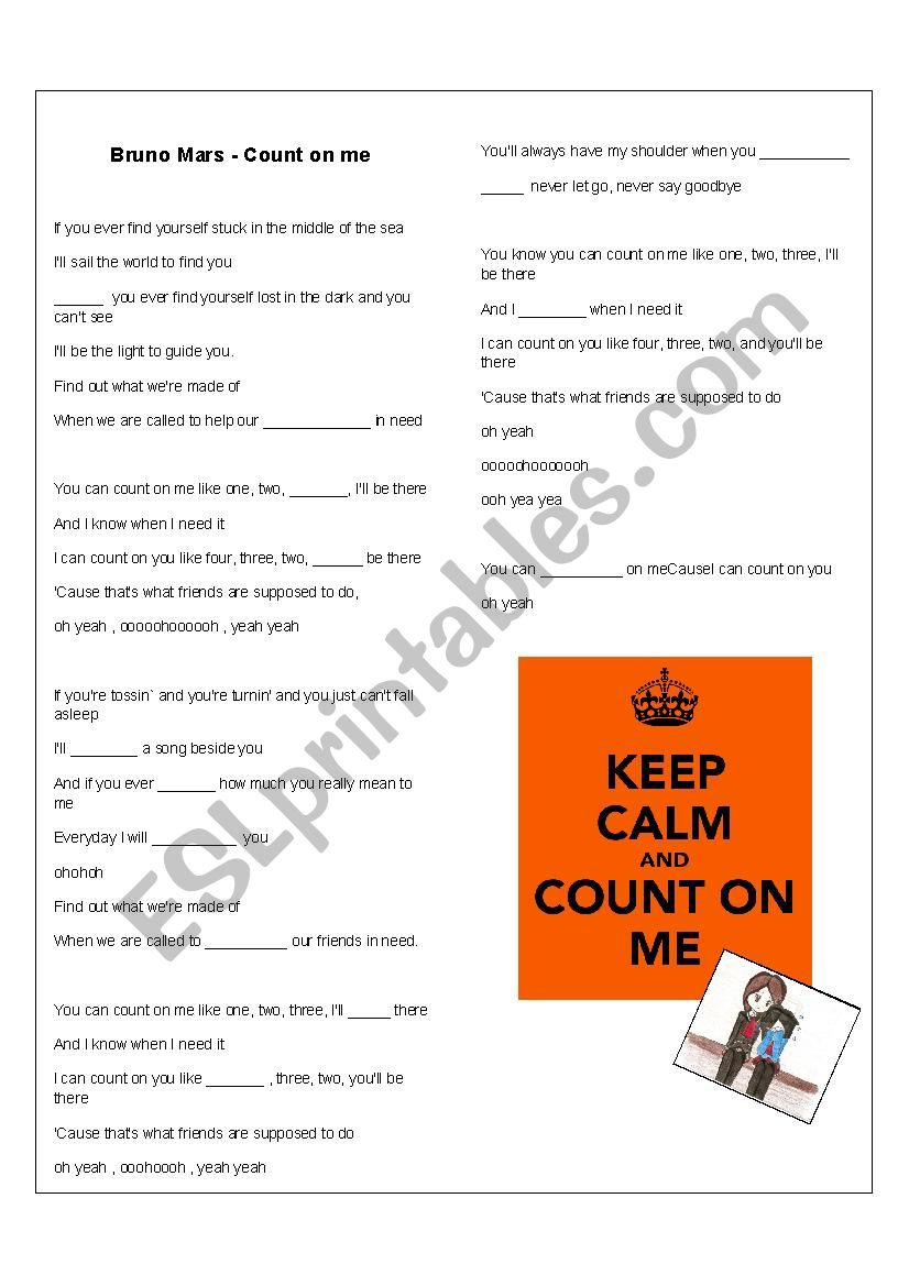 Count on me - Bruno Mars worksheet