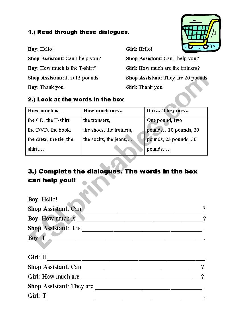 Shopping worksheet