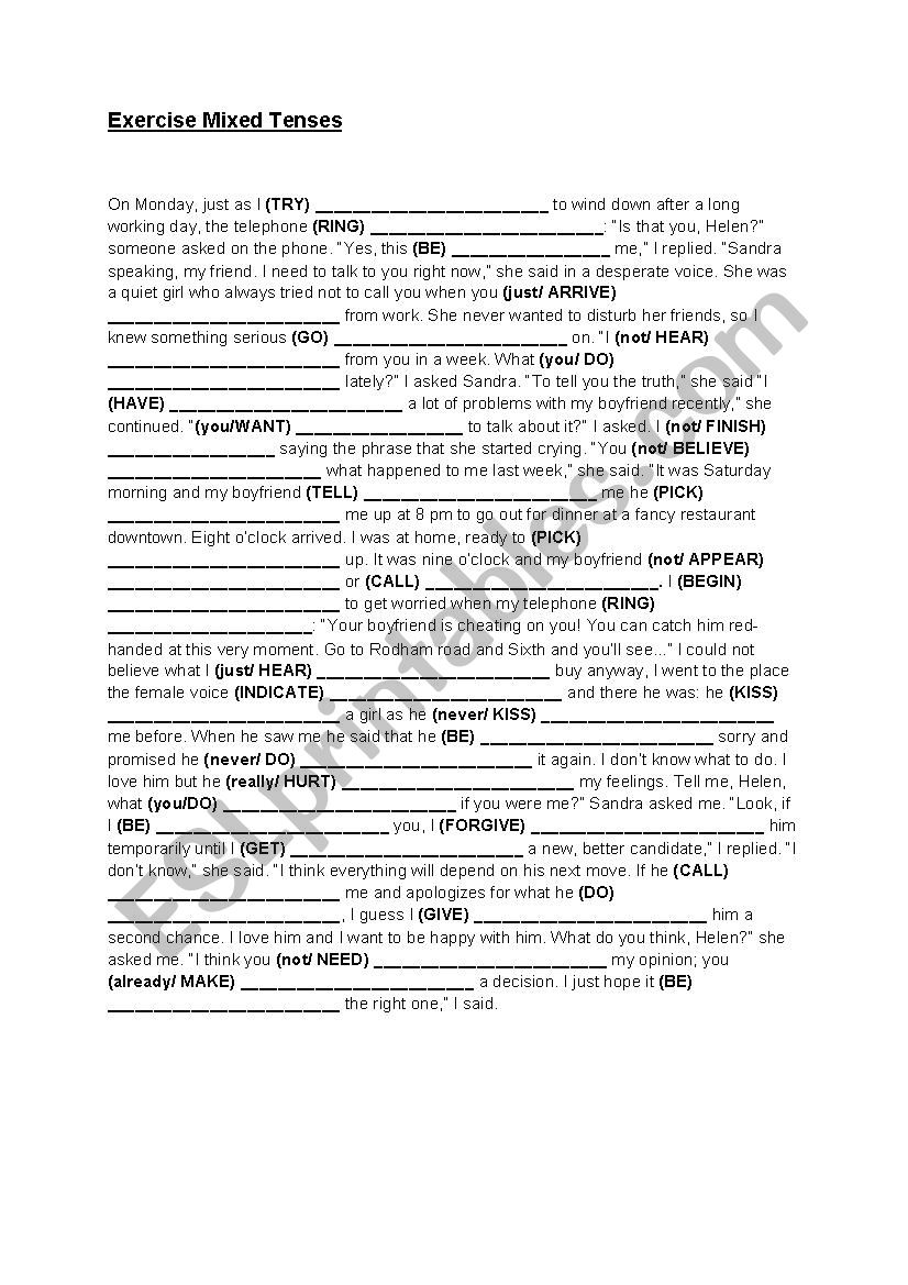 Mixed Tenses worksheet