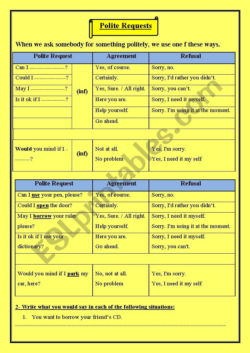 Polite Requests worksheet