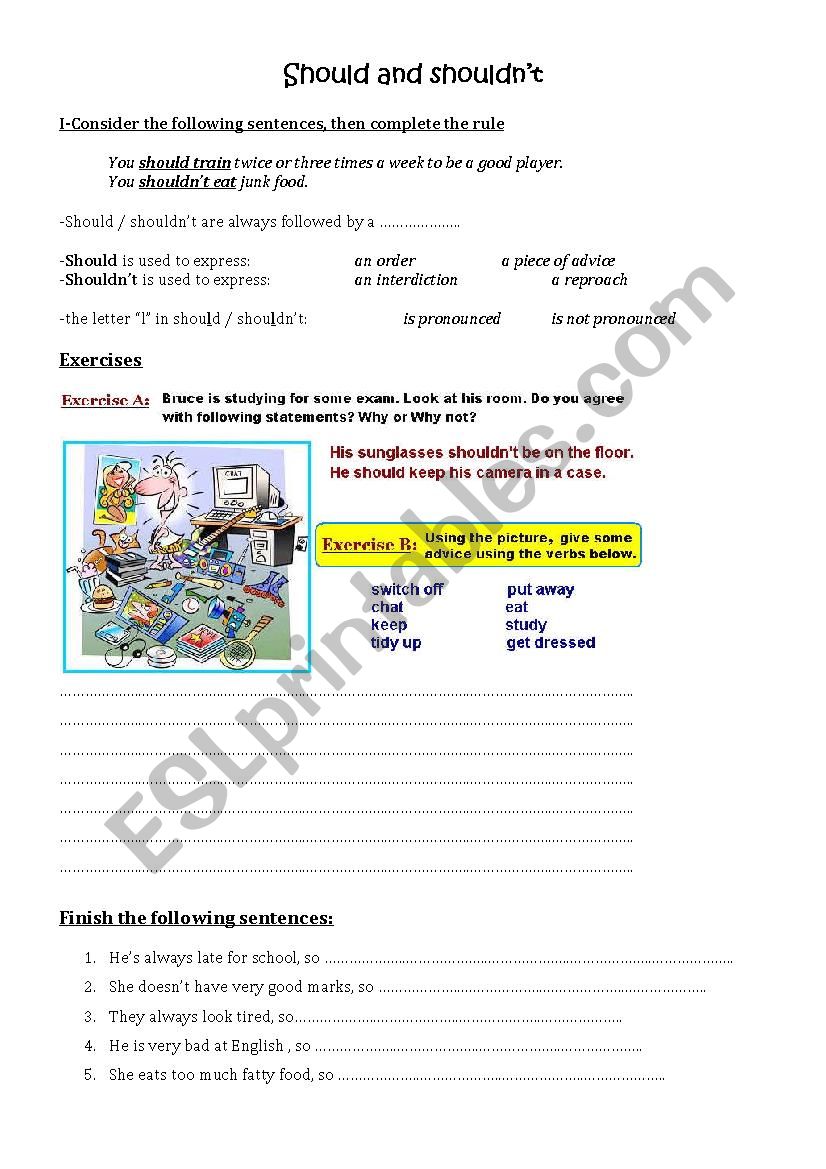 Should / shouldn´t worksheet