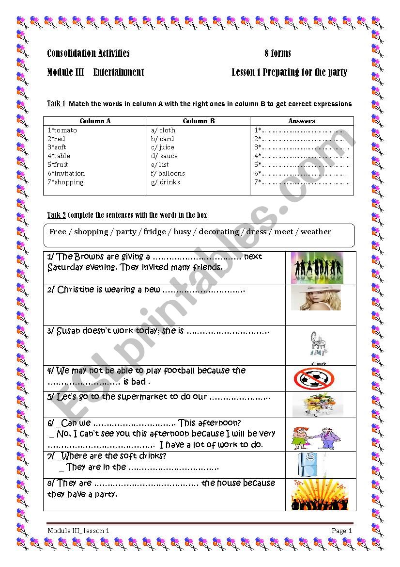 Module 3 lesson 1 preparing for the party   consolidation