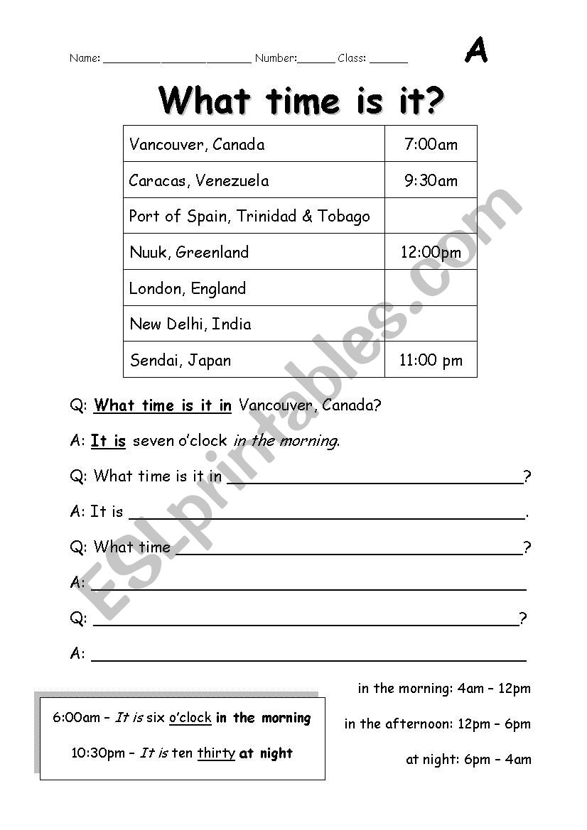 What time is it? worksheet