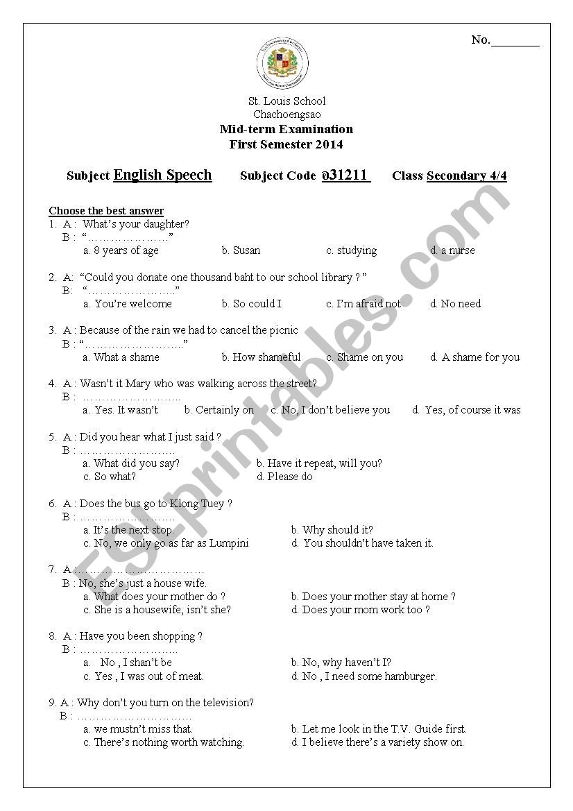 conversation test  worksheet