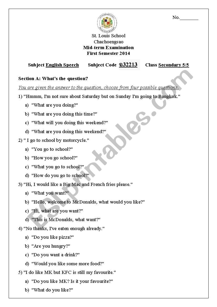 conversation test 1 worksheet