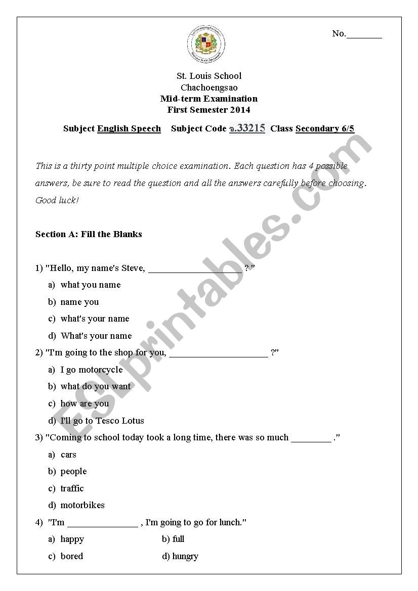 it is conversation test worksheet