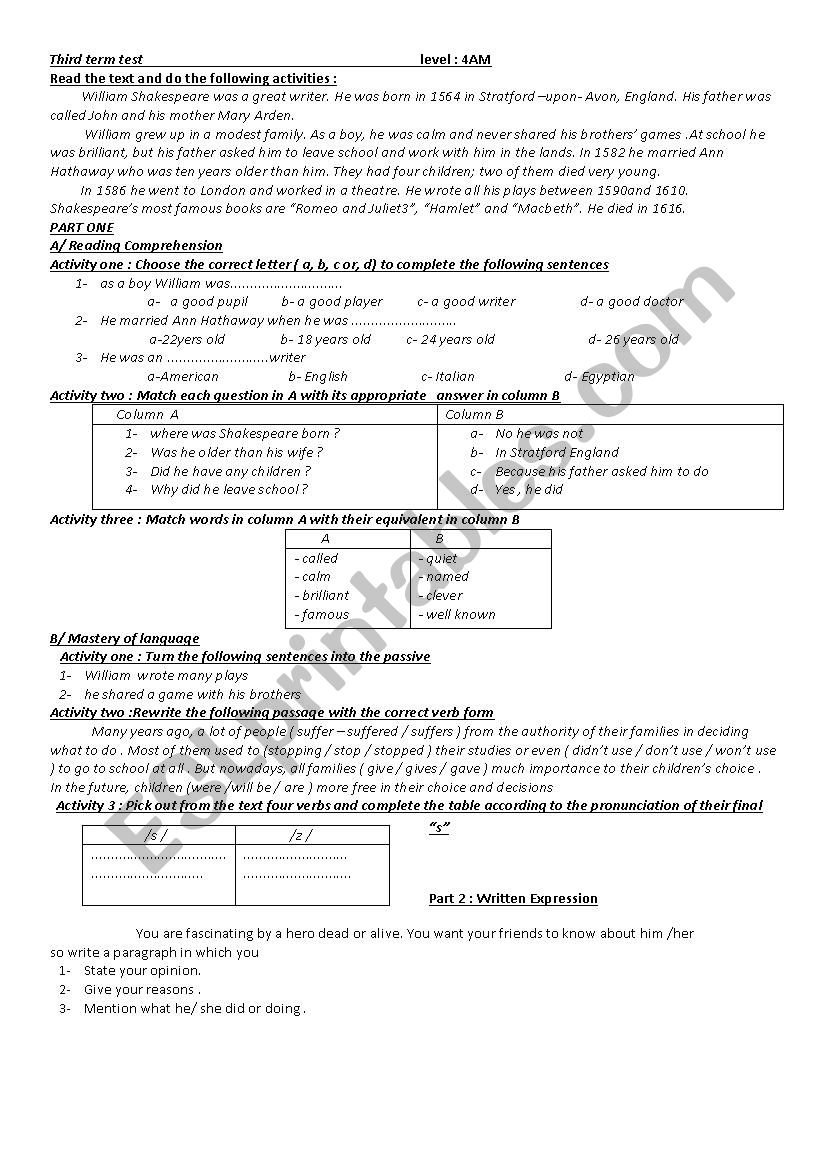 reading comprehension  worksheet