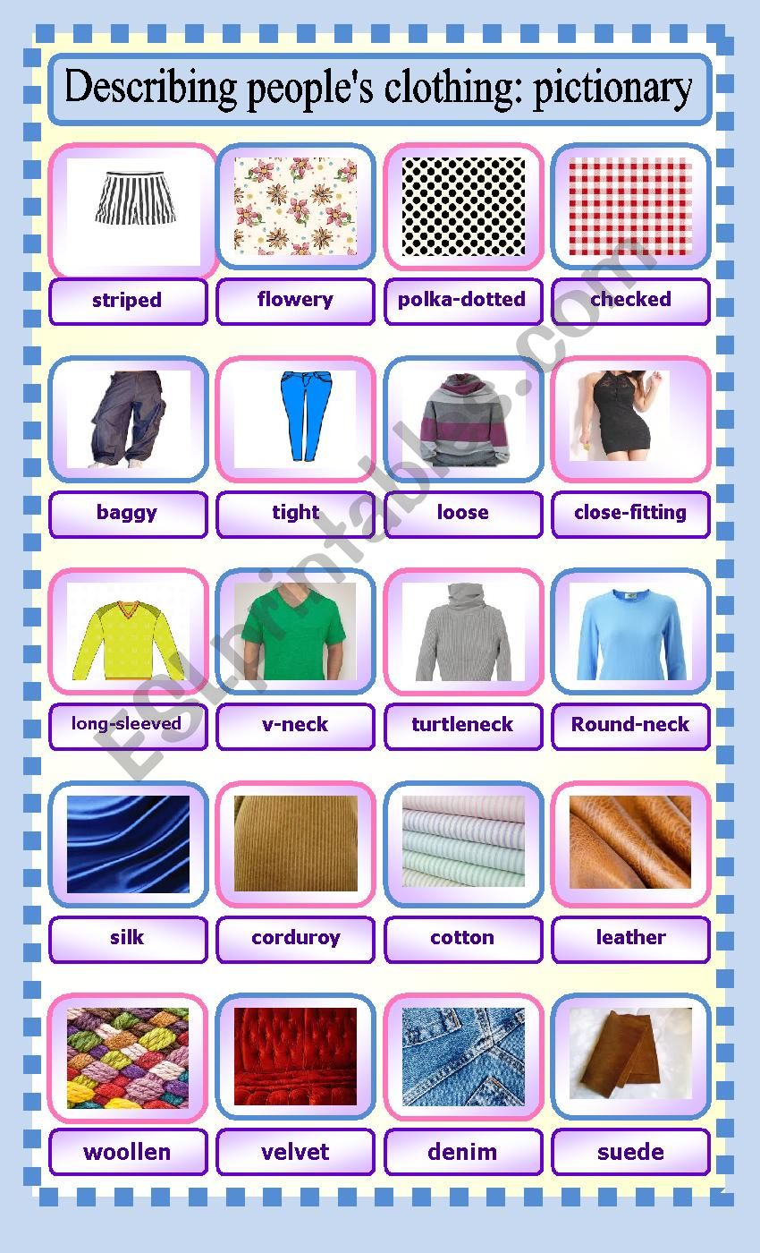 Describing peopleÂ´s clothing: pictionary