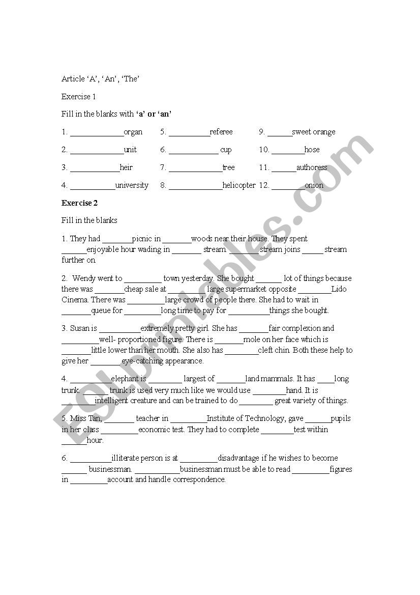 Article  worksheet