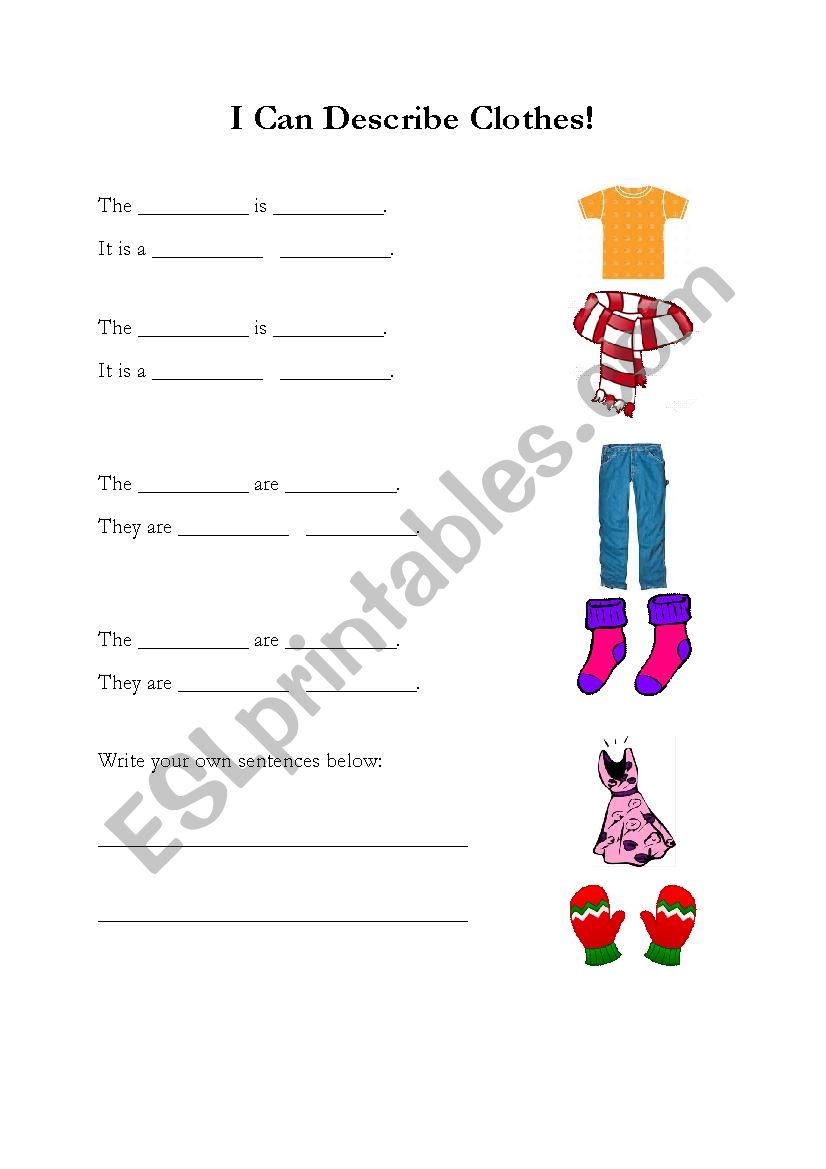 I Can Describe Clothes! worksheet