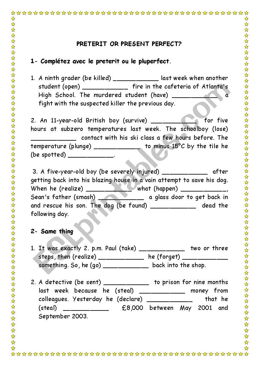 Preterit or past perfect? worksheet