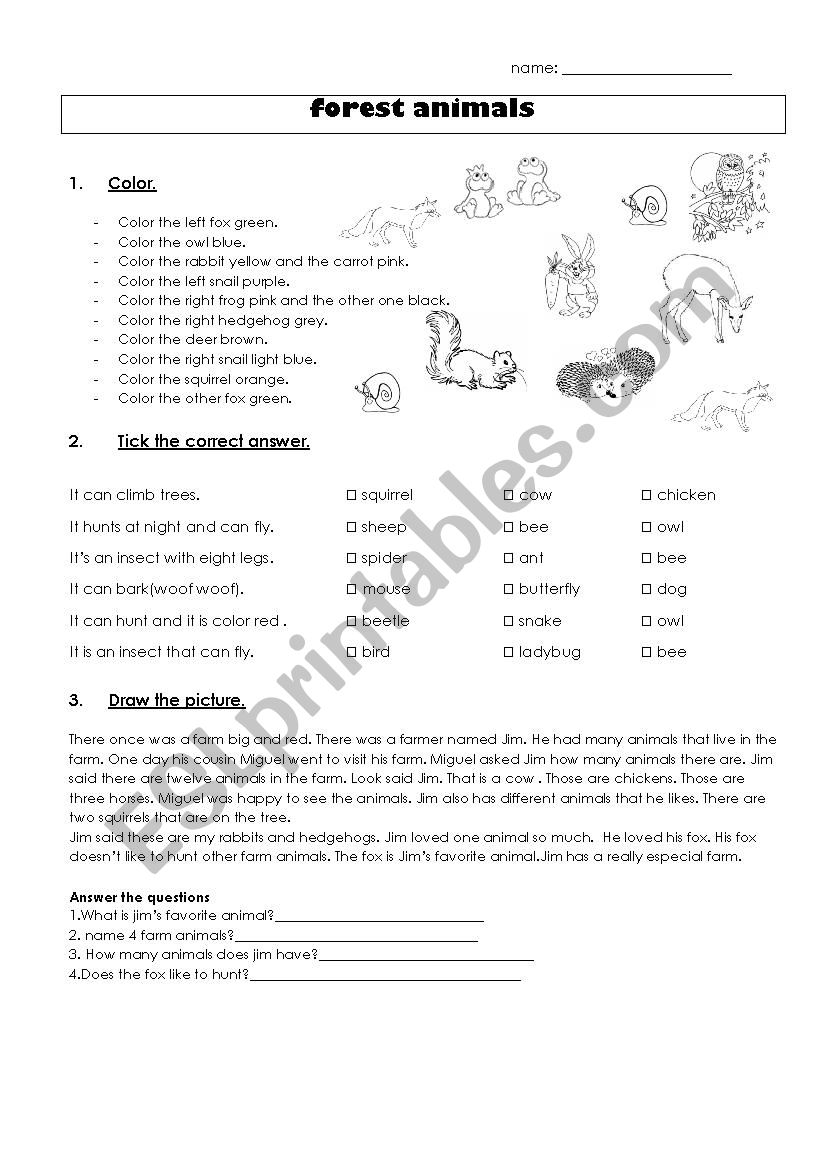 Forest animals worksheet