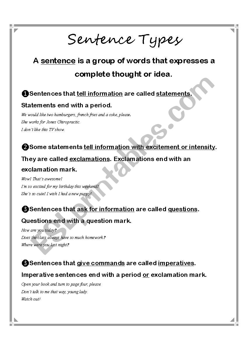 Sentence Types with End Punctuation