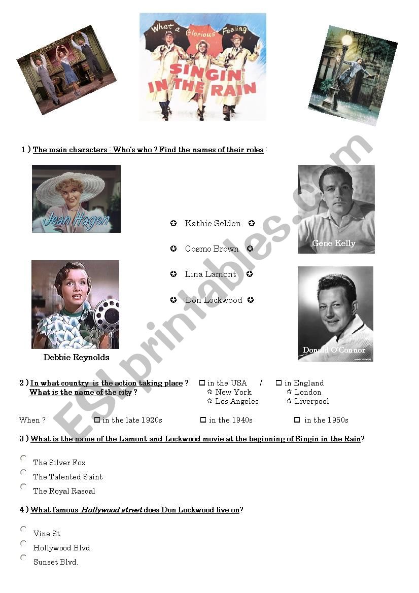 Singing in the rain film worksheet