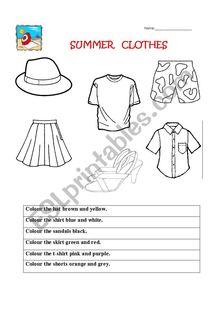 Summer Clothes - ESL worksheet by stainboy76