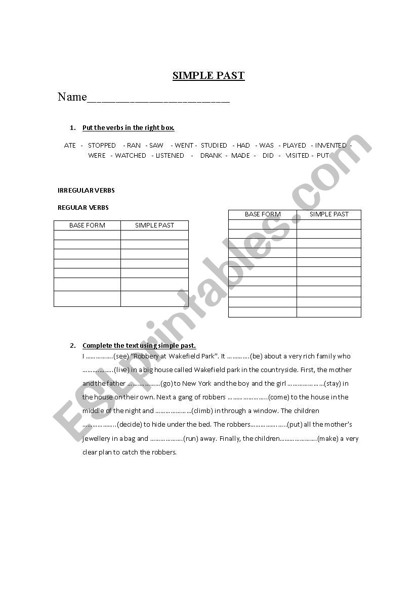 Simple past worksheet  worksheet