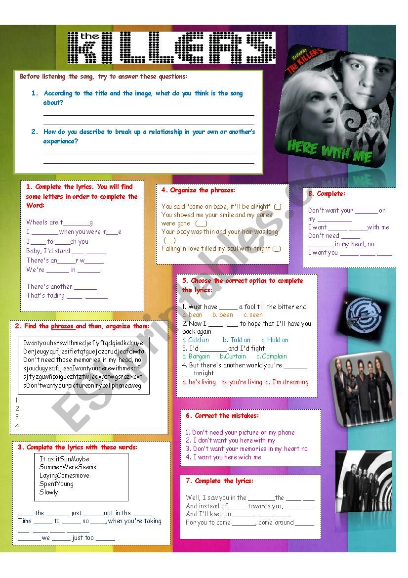 The killers song worksheet