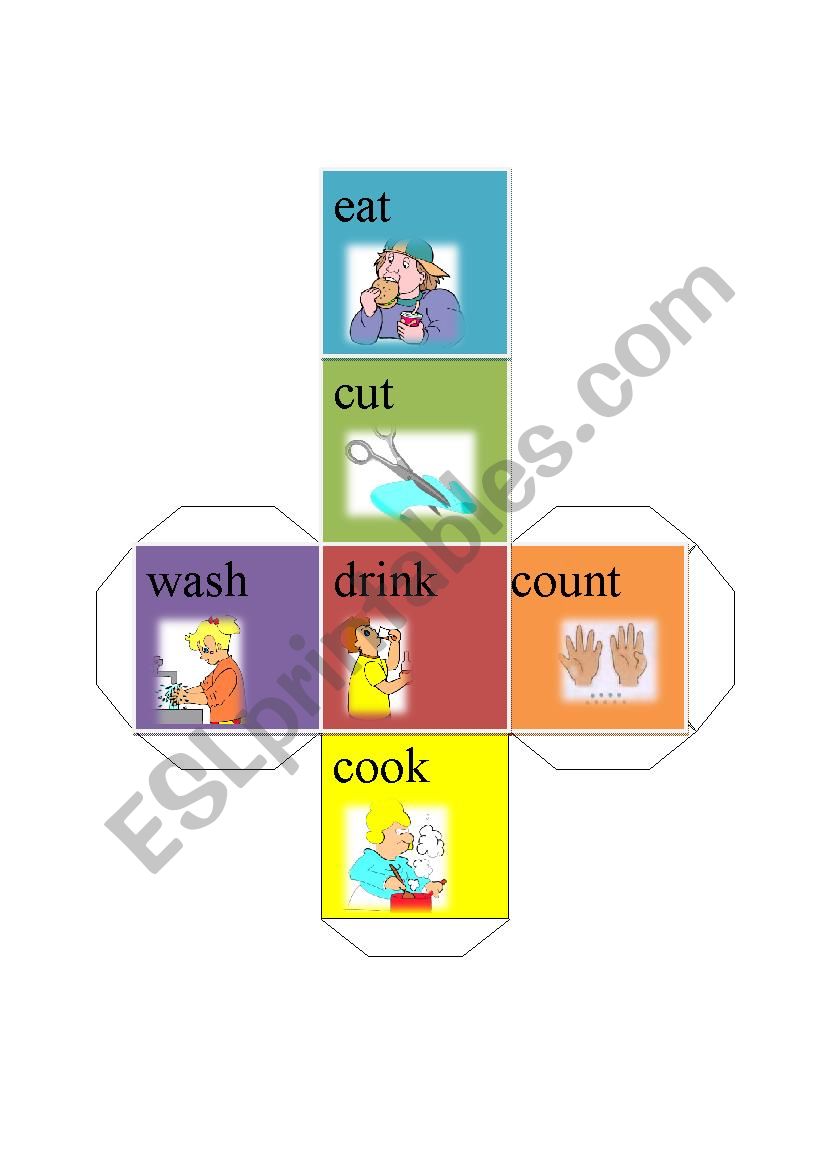 action verb dice-eat cut drink cook wash count