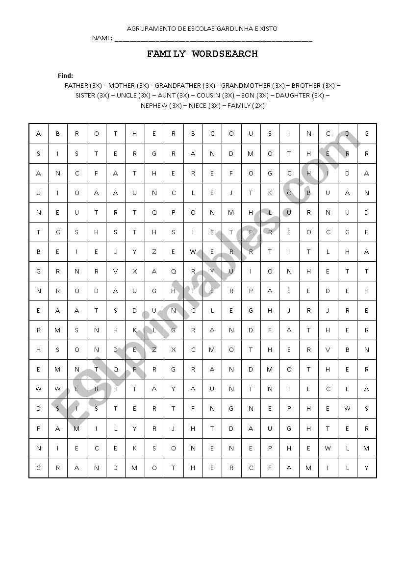 Family Wordsearch I worksheet