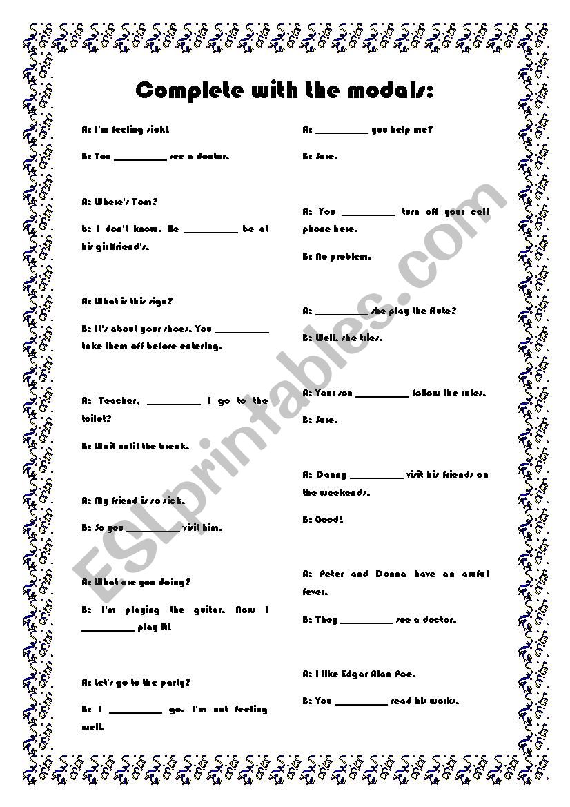 Modals exercise worksheet