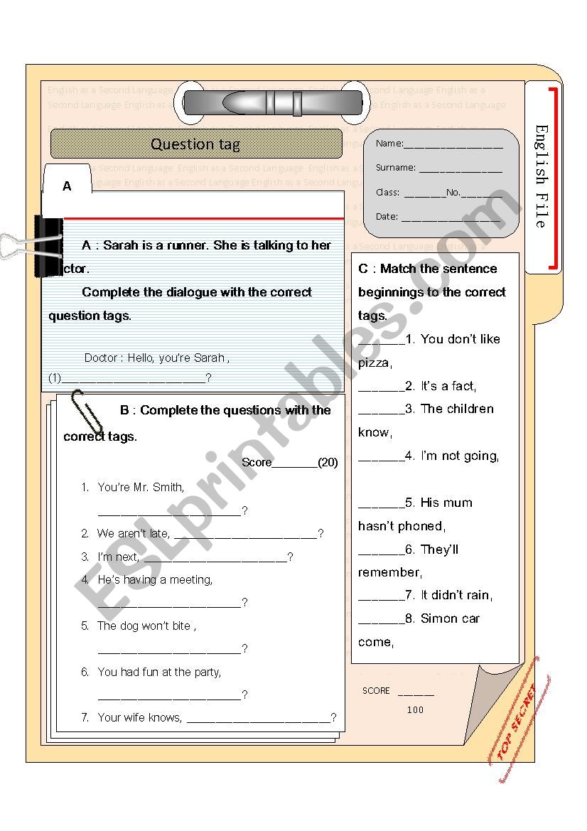 Practice Question tag worksheet