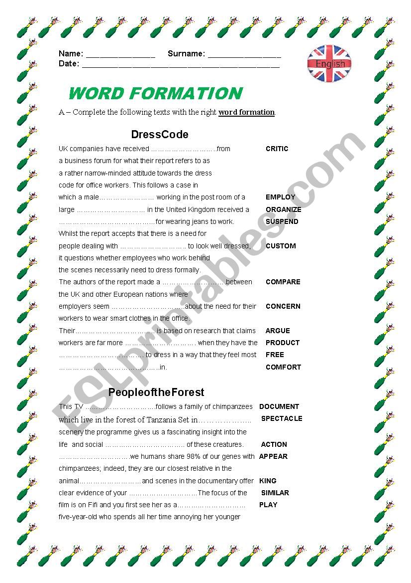 Word Formation worksheet