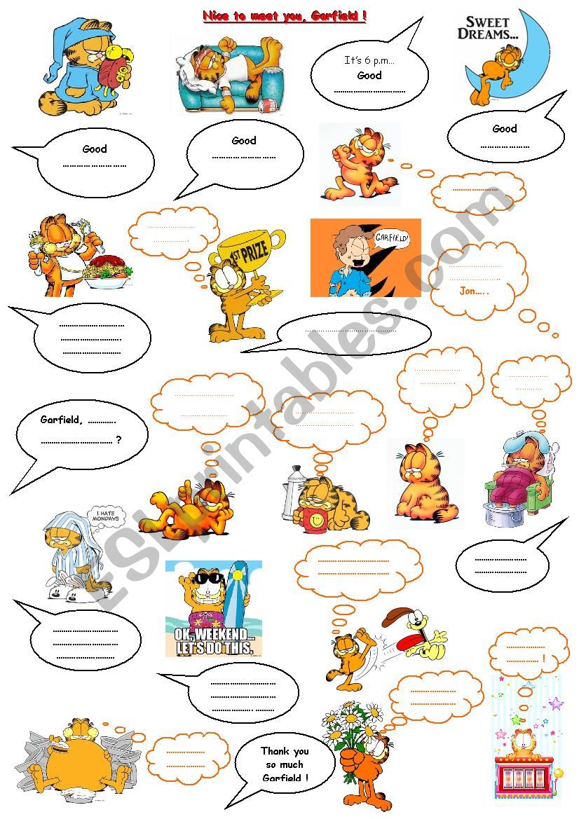 garfield and greetings worksheet