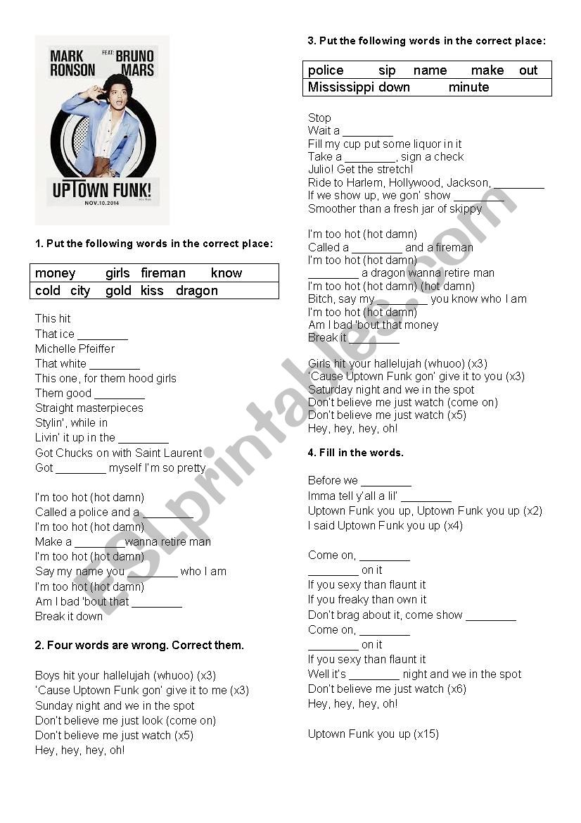 Mark Ronson Uptown Funk Listening Activity