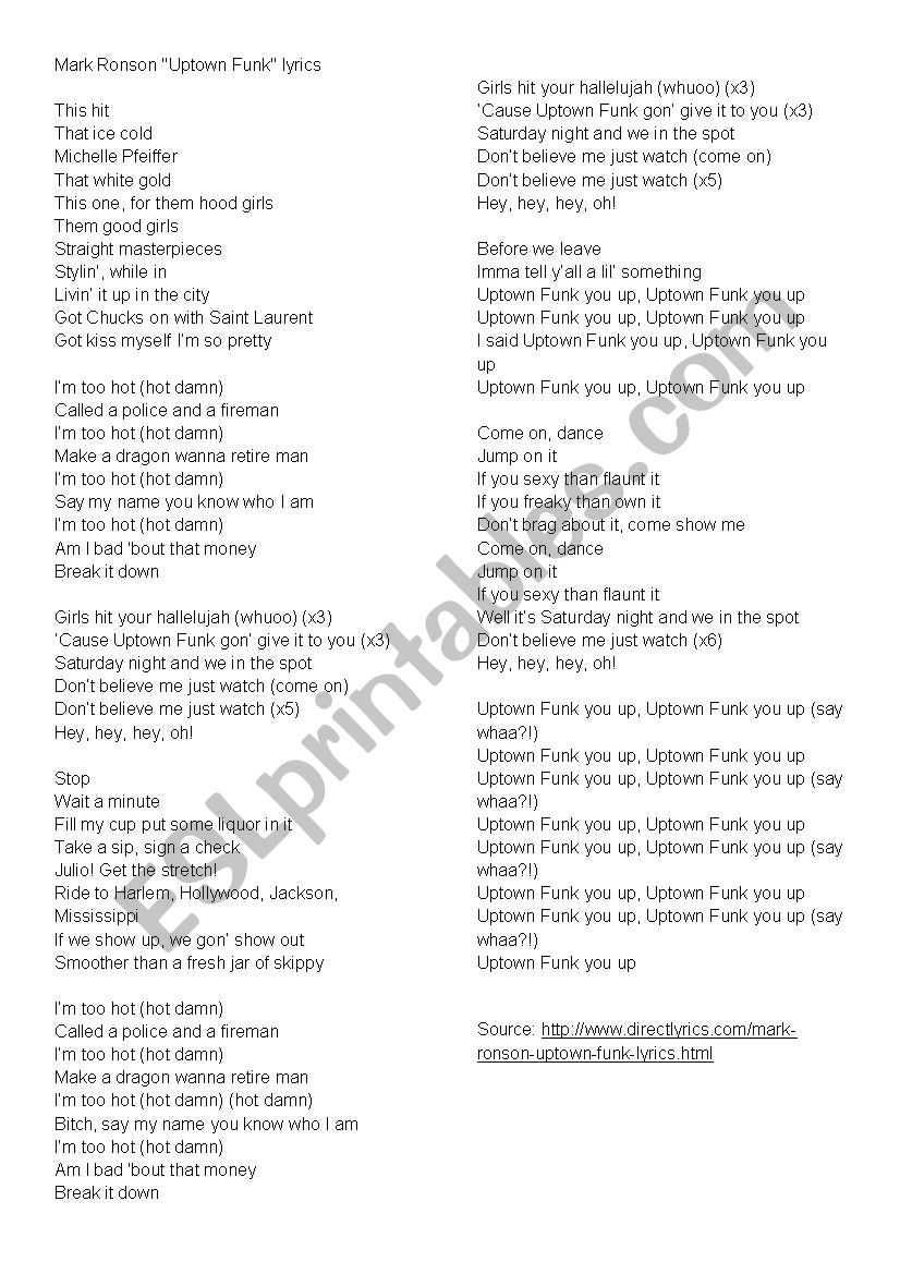 Mark Ronson Uptown Funk Listening Activity Esl Worksheet By Georgelucy Mark Ronson Uptown Funk Listening Activity Esl Worksheet By Georgelucy