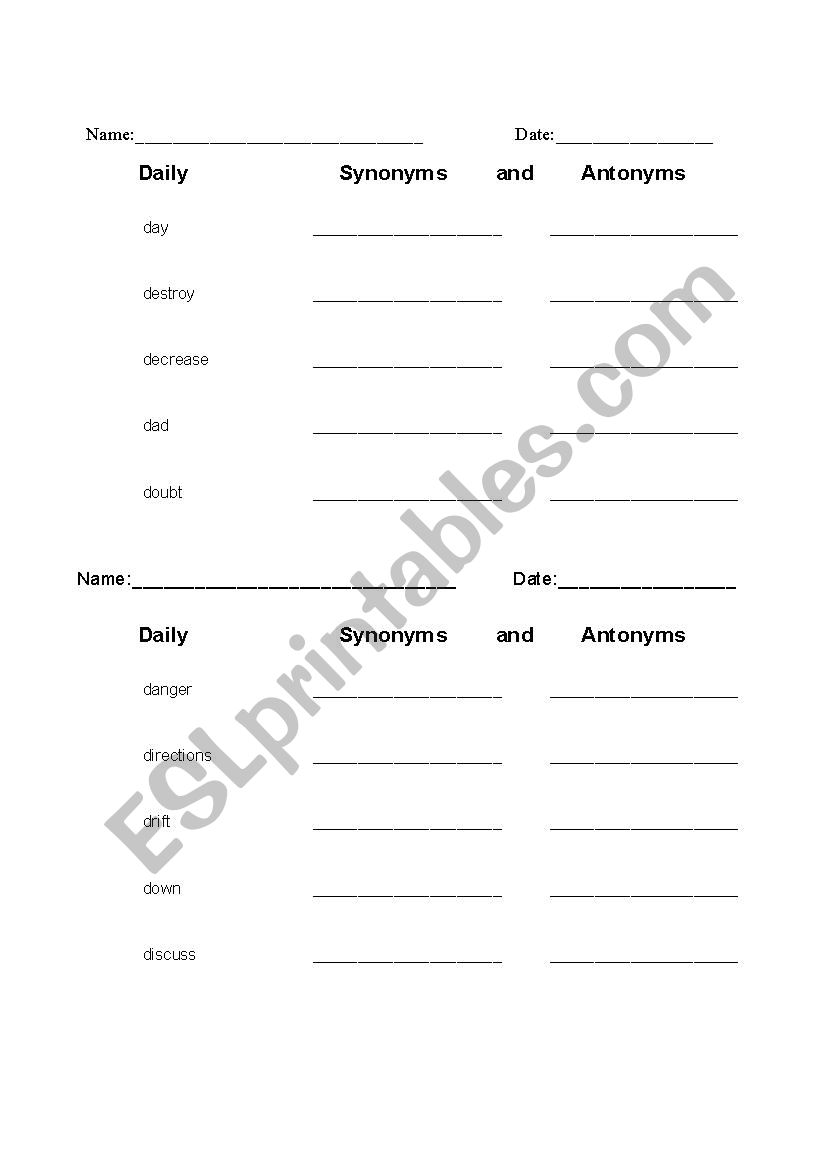 Synonyms and Antonyms 4B worksheet