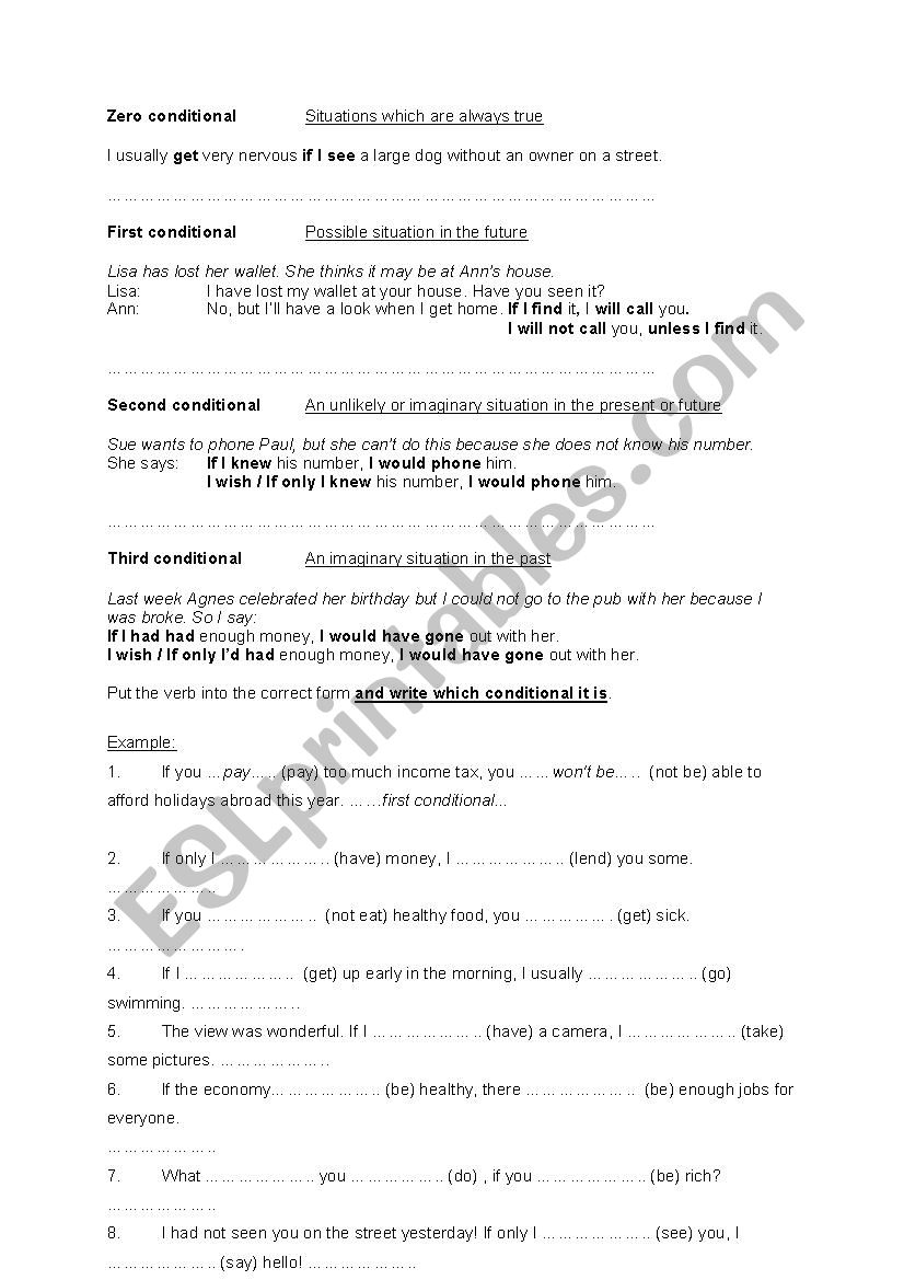 0, 1, 2, 3 Conditionals Worksheet