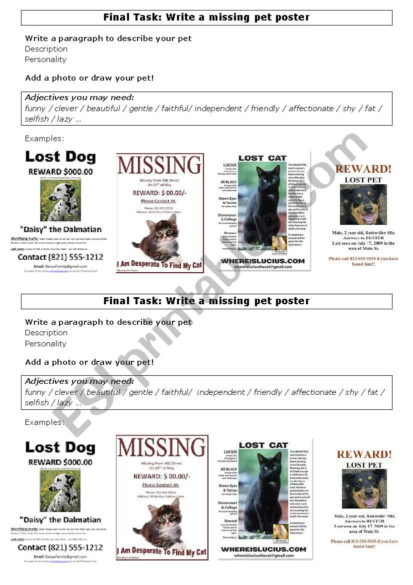 Final task 6 : write a missing Pet poster