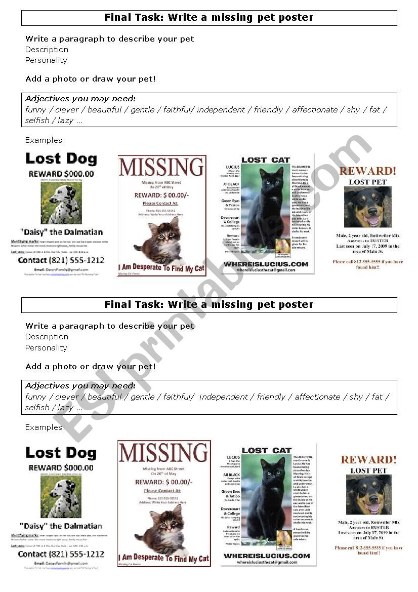 Final task 6Â° : write a missing Pet poster