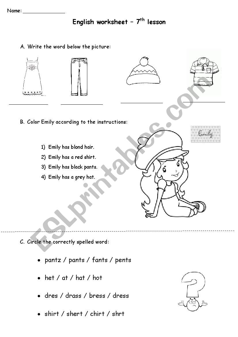 Clothes Worksheet worksheet