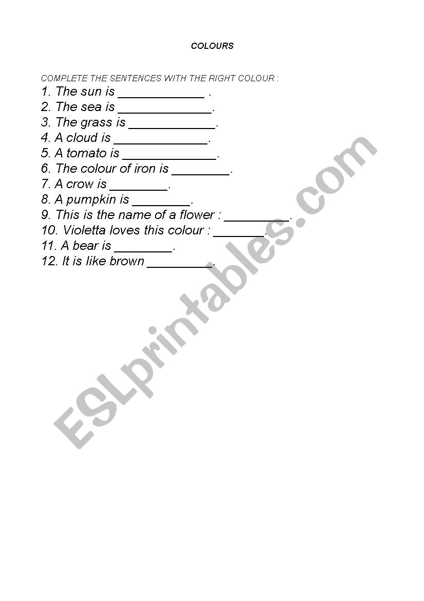 Colours worksheet