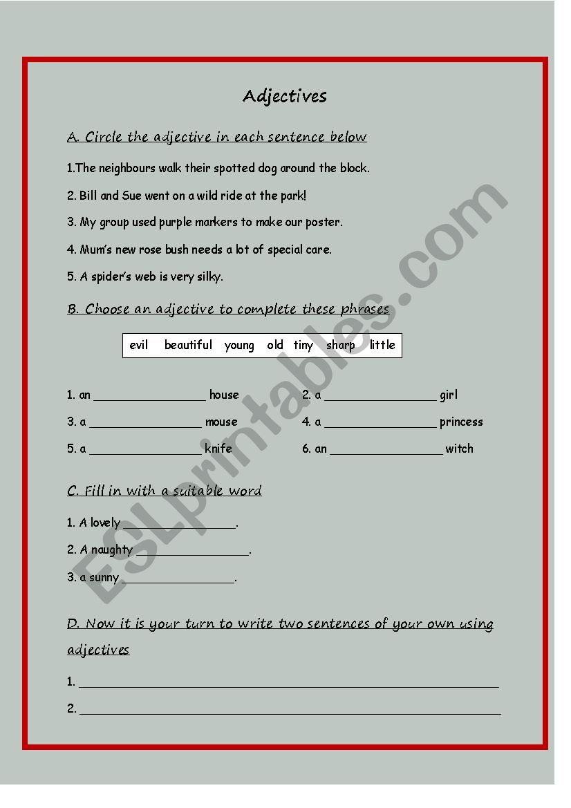 Adjective - Describing Words worksheet