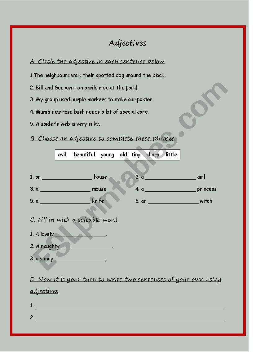 Adjective - Describing Words worksheet