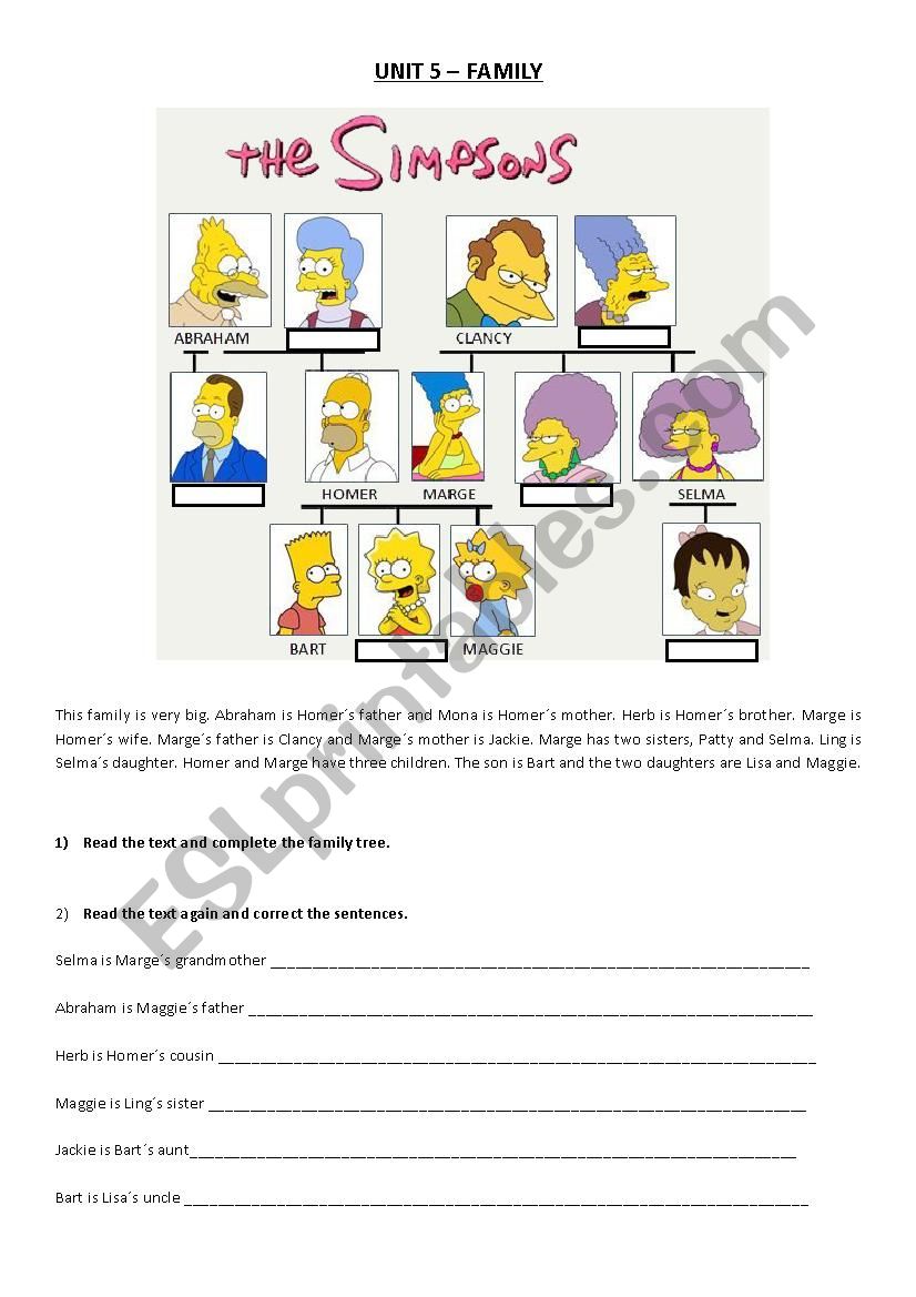 Family Members worksheet