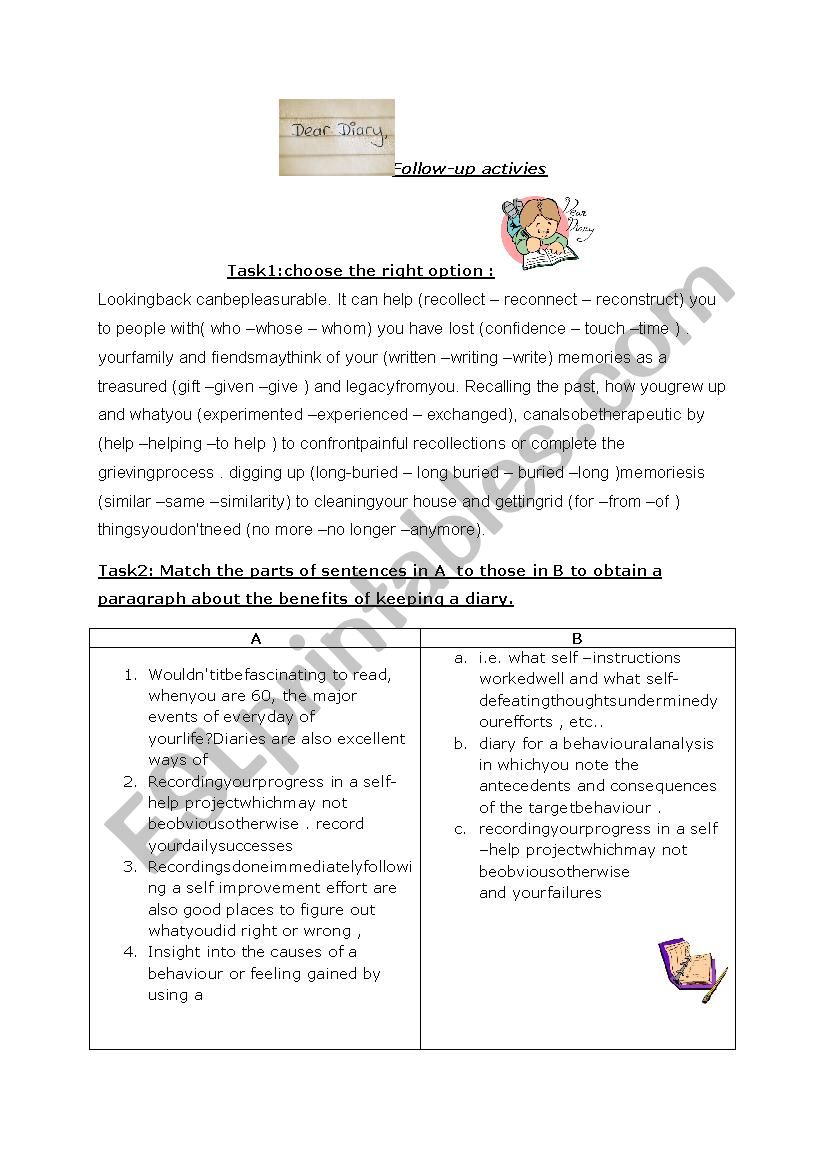 a diary  worksheet