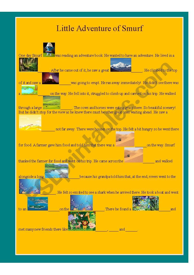 terrin & landscape worksheet-Little Adventure of Smurf-past tense