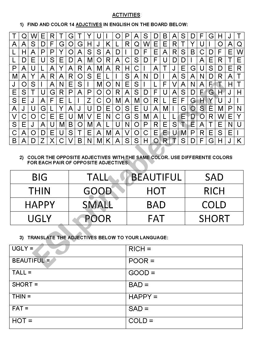 Adjectives worksheet