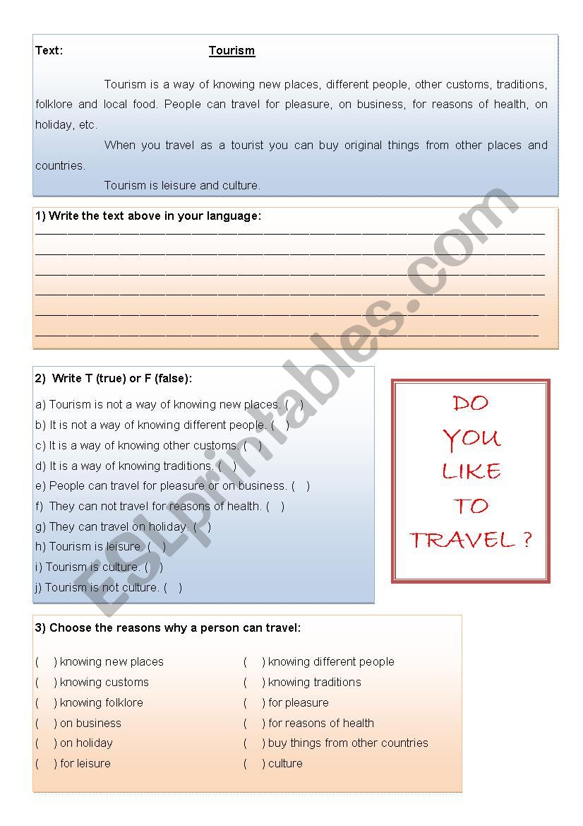 Tourism worksheet