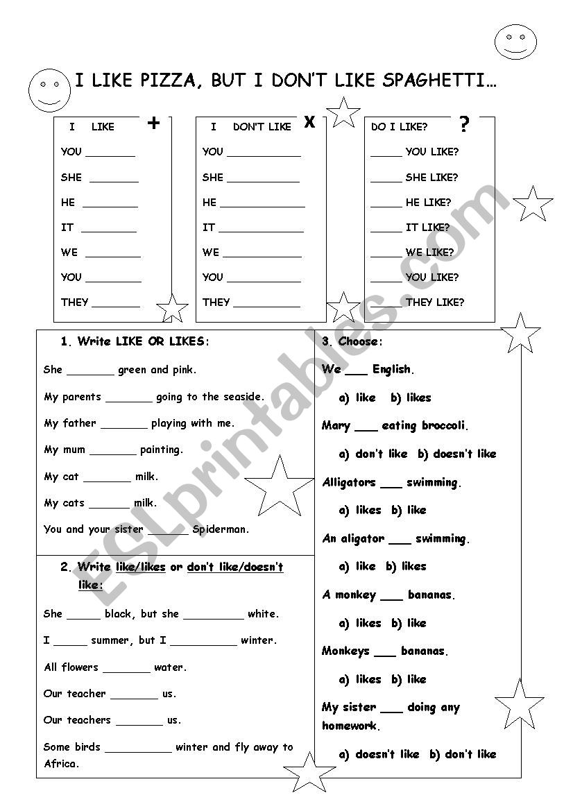 verb LIKE for the beginners worksheet