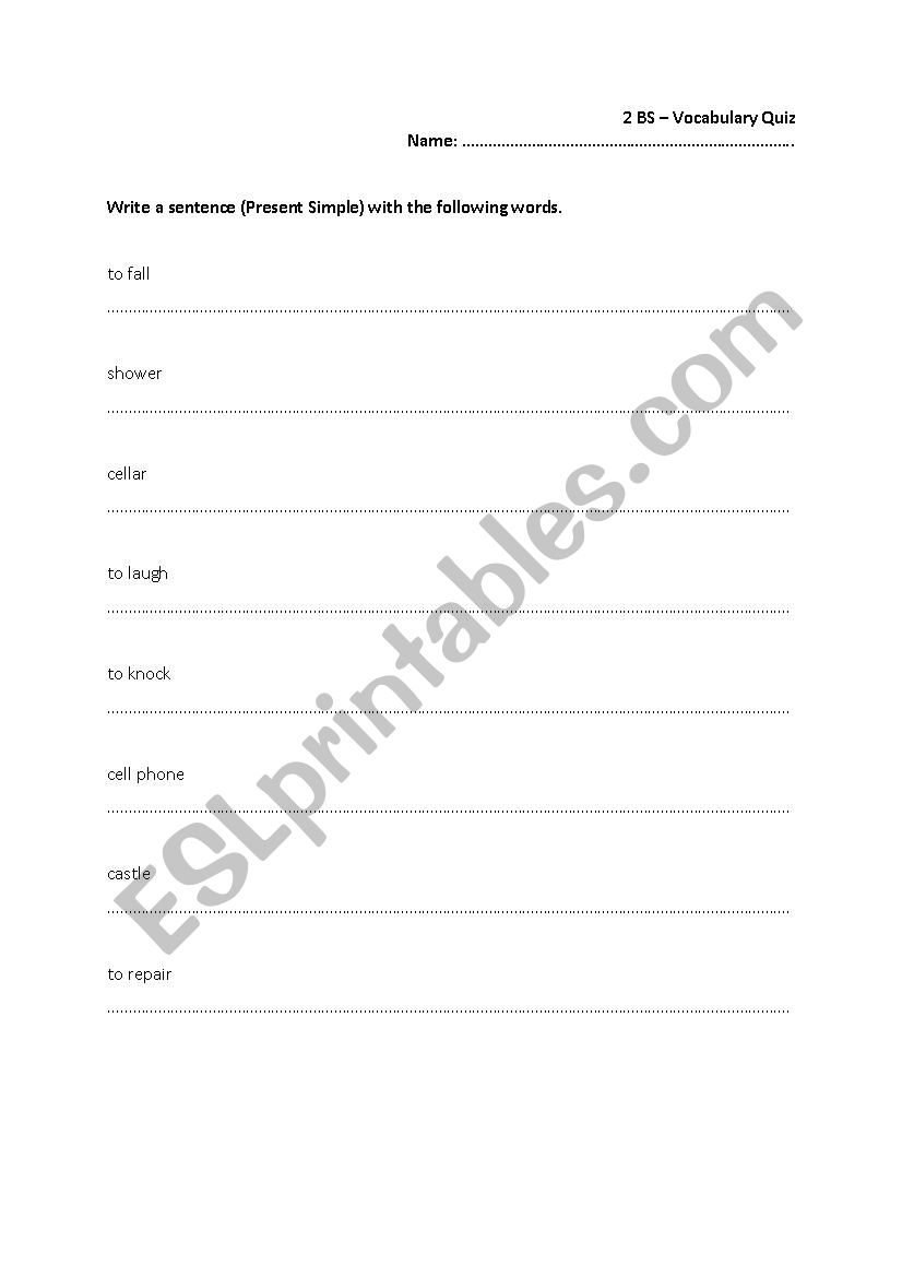 Vocabulary Quiz worksheet