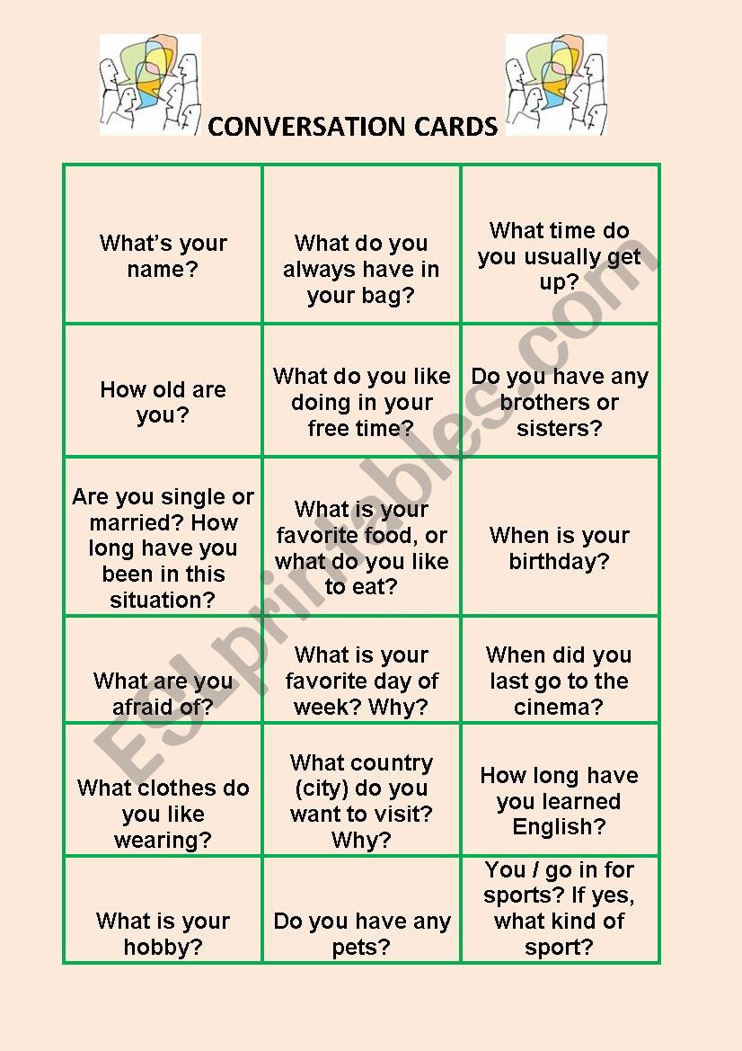 Conversation cards worksheet