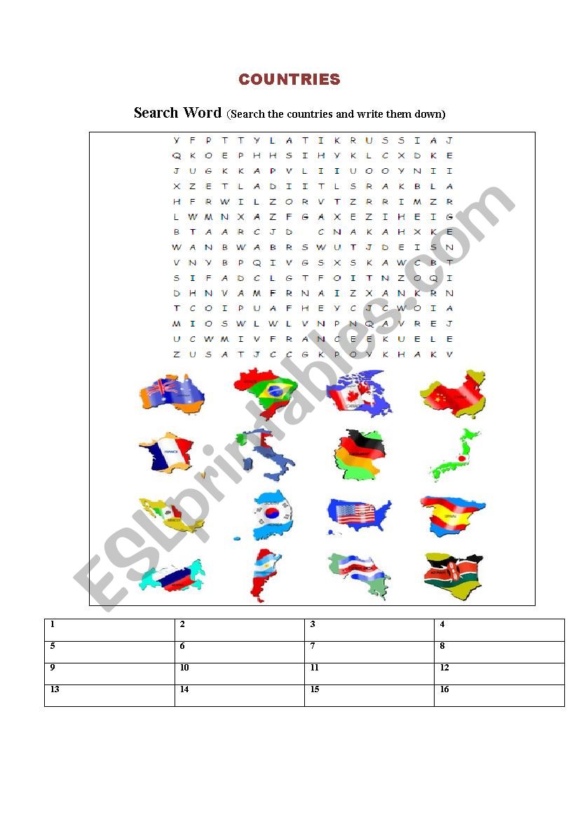 COUNTRIES worksheet