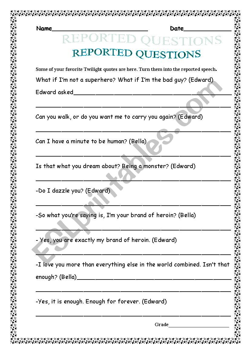 Twilight Saga worksheet